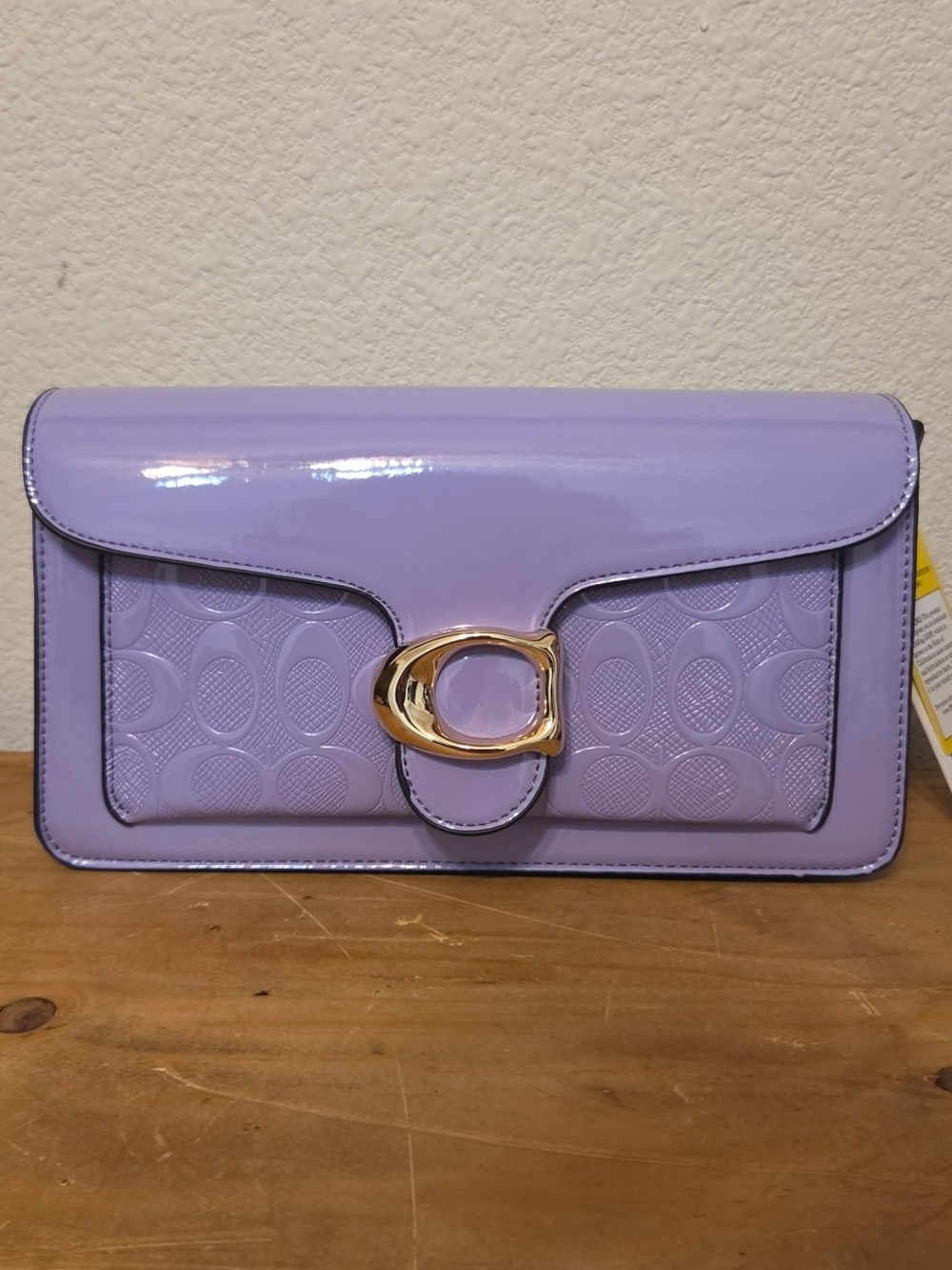 Lavender Patent Leather Clutch with Gold Accent